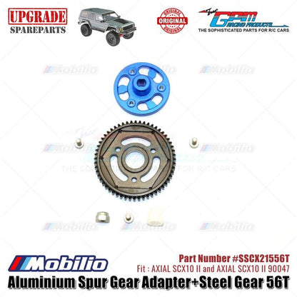 GPM Part #SSCX21556T Aluminium Spur Gear Adapter and Steel Gear 56T RC Upgrade Axial SCX10 II Crawler Adventure