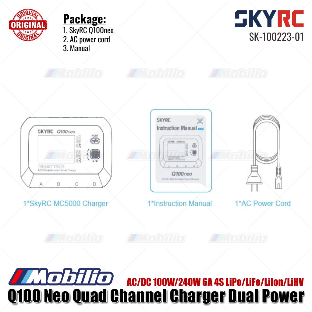 SKYRC #SK-100223-01 Pengisi Daya Empat Saluran Q100 Neo Daya Ganda AC/DC 100W/240W 6A 4S LiPo/LiFe/LiIon/LiHV