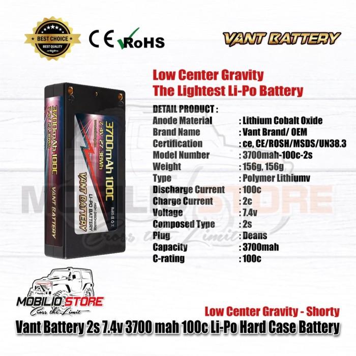 Baterai Li-Polimer Vant 2S 7.4V 3700 mAh 100C LCG Pendek