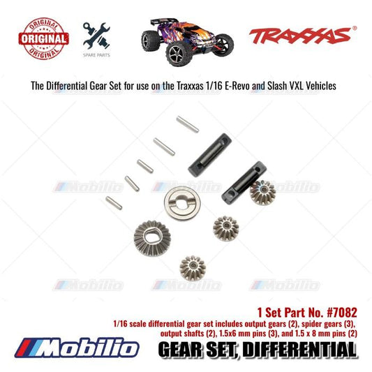 Traxxas Part #7082 Gear Set Differential (output gears (2)/ spider gears (3))/ differential output shafts (2)/ 1.5x6mm pin (3)/ 1.5x8mm pin (2) for RC 1/16 E-Revo 1/16 Slash 1/16 Summit