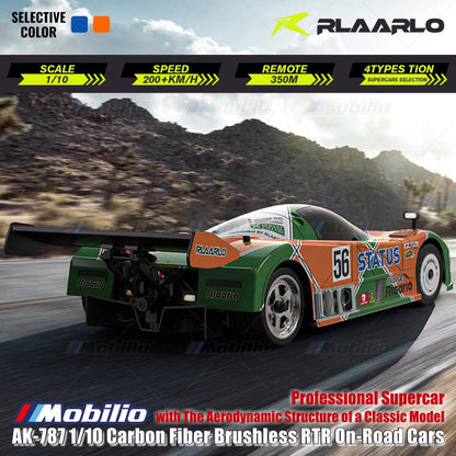 Rlaarlo AK-787 Mobil Supercar Profesional Serat Karbon Tanpa Sikat RTR 2.4GHz Mobil On-Road Kendali Jarak Jauh