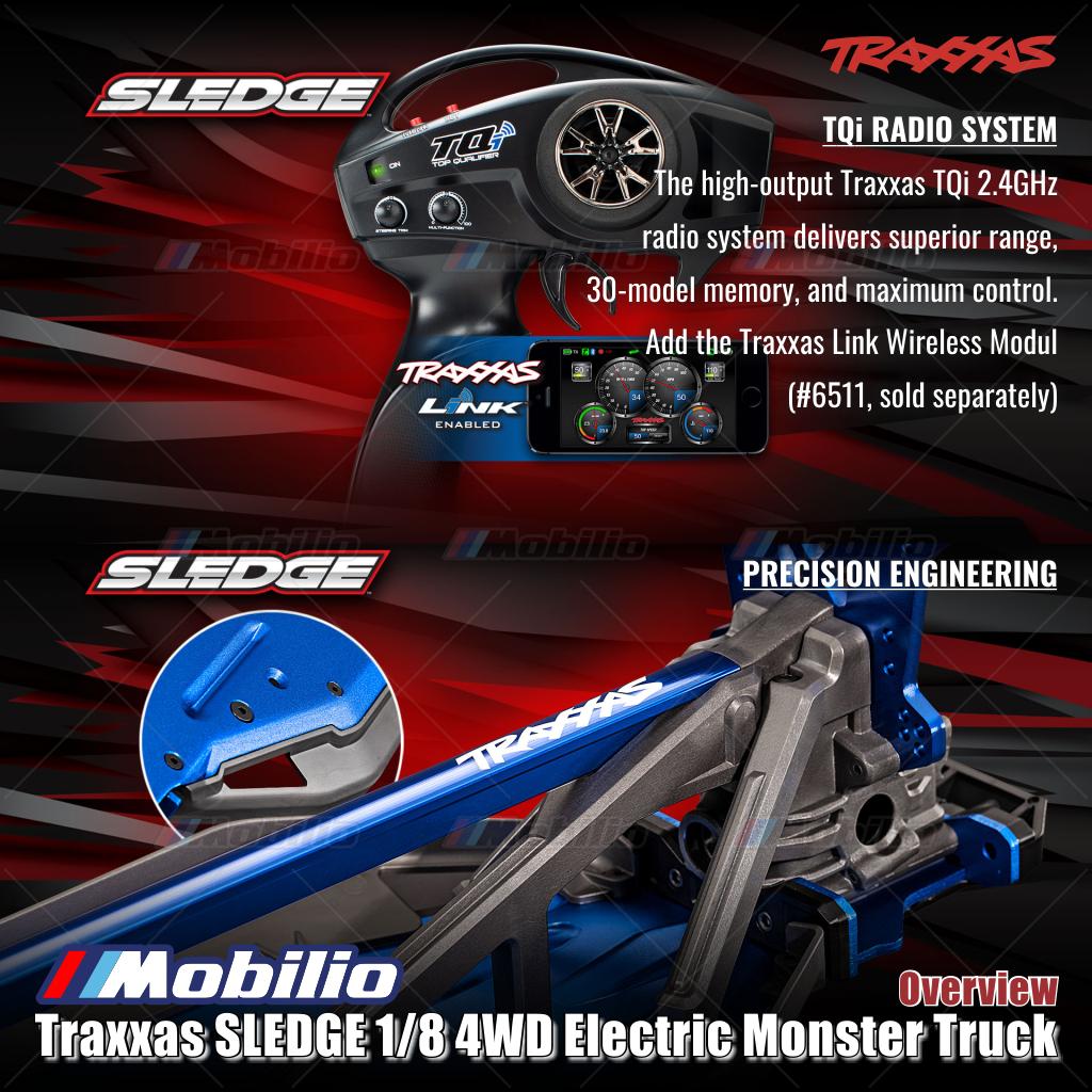 Traxxas 95096-4 SLEDGE 1/8 Truk Rakasa 6s Tanpa Sikat 2.4GHz 4WD RTR TQI TSM Ban Sabuk