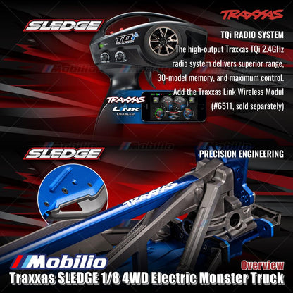 Traxxas 95096-4 SLEDGE 1/8 Truk Rakasa 6s Tanpa Sikat 2.4GHz 4WD RTR TQI TSM Ban Sabuk