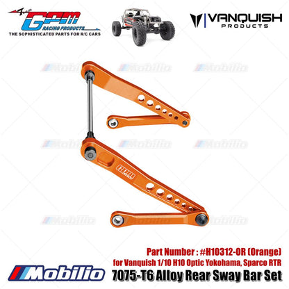 GPM Part #H10312 7075-T6 Alloy Rear Sway Bar Set for Vanquish 1/10 H10 Optic Yokohama Sparco RTR