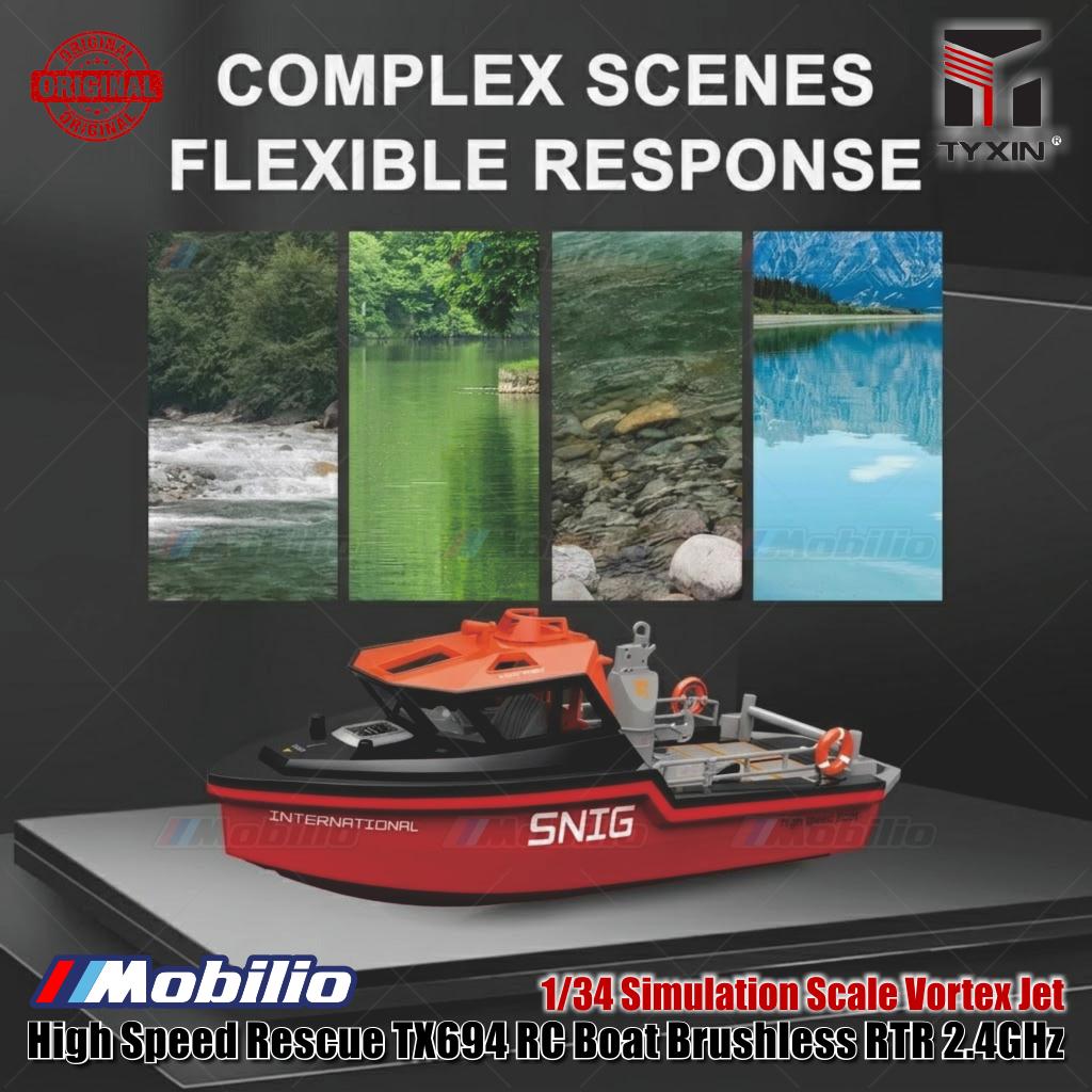 Perahu RC Penyelamat Berkecepatan Tinggi TX694 Brushless RTR 2.4GHz Skala Simulasi 1/34 Jet Vortex