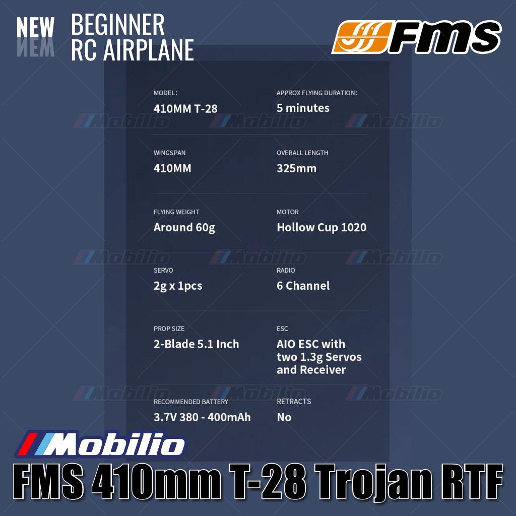 Pesawat RC Mikro FMS 410mm T-28 Trojan RTF Mudah Diterbangkan untuk Pemula