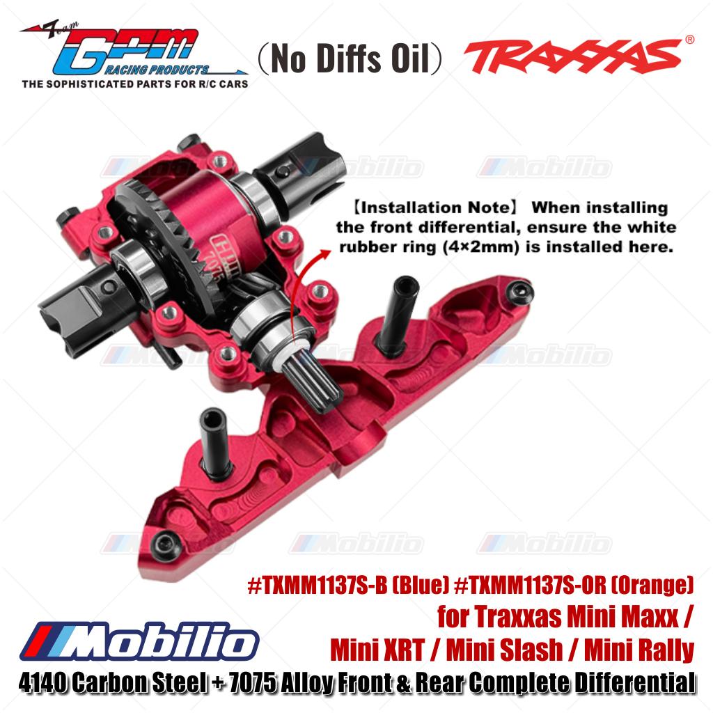 GPM Part #TXMM1137S 4140 Carbon Steel + 7075 Alloy Front & Rear Complete Differential for Traxxas Mini Maxx / Mini XRT / Mini Slash / Mini Rally Upgrade
