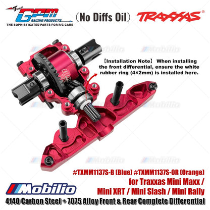GPM Part #TXMM1137S 4140 Carbon Steel + 7075 Alloy Front & Rear Complete Differential for Traxxas Mini Maxx / Mini XRT / Mini Slash / Mini Rally Upgrade