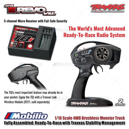 Traxxas 71076-8 Mini E-Revo VXL 1/16 Scale 4WD Brushless Monster Truck Fully Assembled RTR dengan TSM dan Baterai NiMH 7.2V
