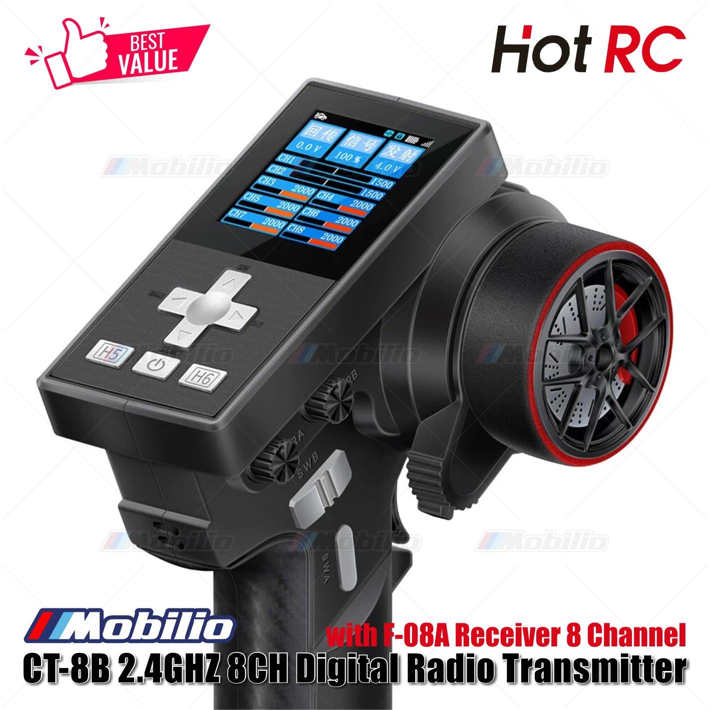 HotRC CT-8B 2.4GHZ 8CH Digital Radio Transmitter with F-08A Receiver 8 Channel for RC Car Boat Tank