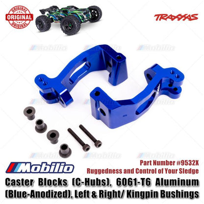 Traxxas Part #9532X Left & Right Caster Blocks (C-Hubs) Blue-Anodized RC Sledge 1/8 Scale Off-Road
