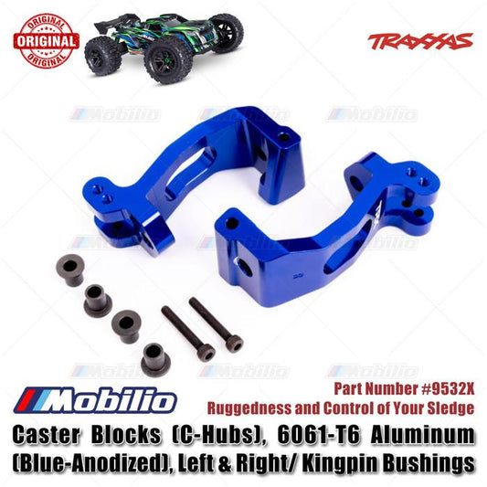 Traxxas Part #9532X Left & Right Caster Blocks (C-Hubs) Blue-Anodized RC Sledge 1/8 Scale Off-Road