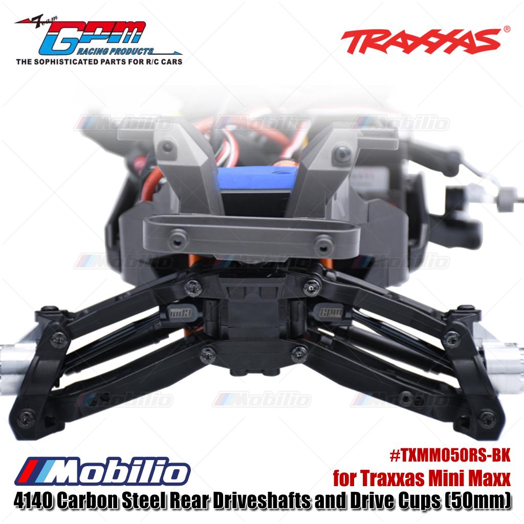 GPM Part #TXMM050RS-BK 4140 Carbon Steel Rear Driveshafts and Drive Cups (50mm) for Traxxas Mini Maxx Upgrade