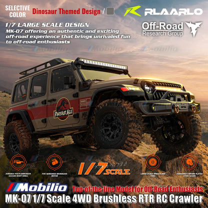 Rlaarlo MK-07 Skala 1/7 4WD Brushless RTR 2.4GHz RC Crawler Desain Bertema Dinosaurus yang Dilukis Tangan, Petualangan, Kendali Jarak Jauh