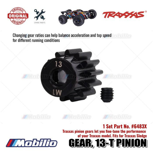 Traxxas Part #6483X 13-tooth pinion gear (1.0 metric pitch) fits 5 mm motor shafts and includes set screw for RC Sledge
