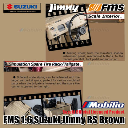 FMS 1/6 JIMNY RS Model Coklat 2.4G Bodi Keras Mobil RC Presisi 4wd Crawler Adventure RTR