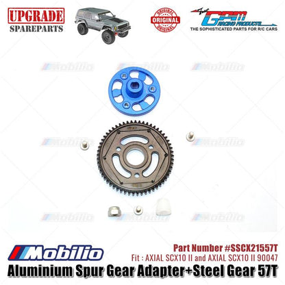 GPM Part #SSCX21557T Aluminium Spur Gear Adapter and Steel Gear 57T RC Upgrade Axial SCX10 II Crawler Adventure