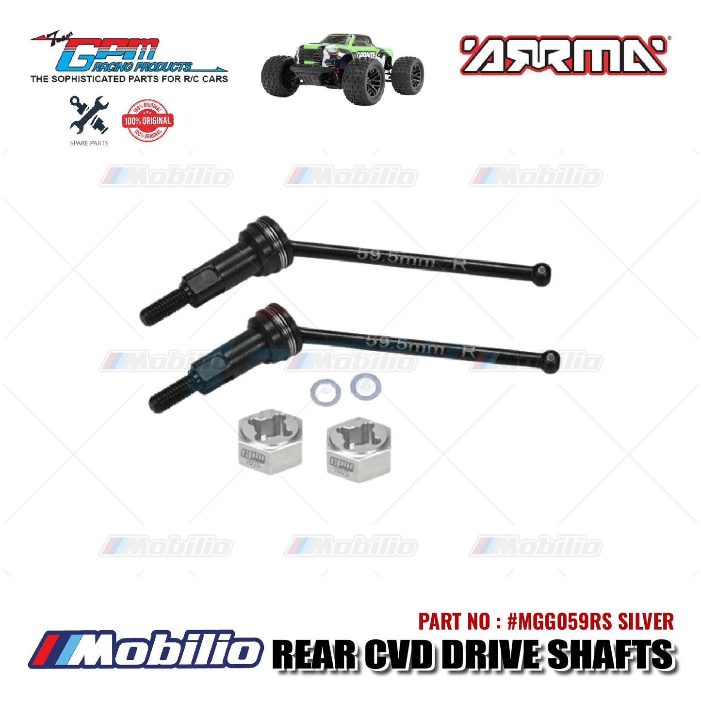 GPM Part #MGG059RS Medium Carbon Steel Rear CVD Drive Shafts with Wheel Hex RC Arrma Granite Typhon Grom Mega
