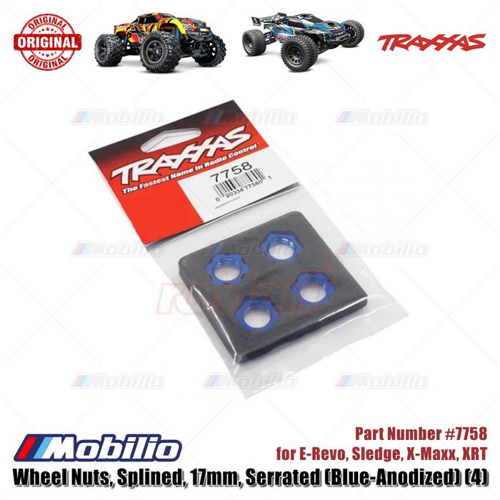 Traxxas Part #7758 Wheel Nuts Splined 17mm Serrated Blue-anodized 4 Pcs for E-Revo Sledge X-Maxx XRT