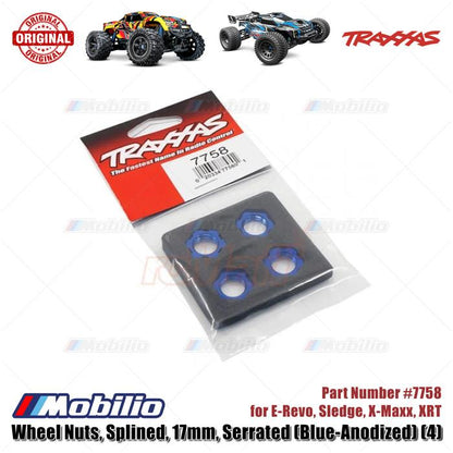 Traxxas Part #7758 Wheel Nuts Splined 17mm Serrated Blue-anodized 4 Pcs for E-Revo Sledge X-Maxx XRT