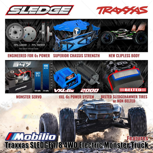 Traxxas 95096-4 SLEDGE 1/8 Monster Truck 6s Brushless 2.4GHz 4WD RTR TQI TSM Belted Tires