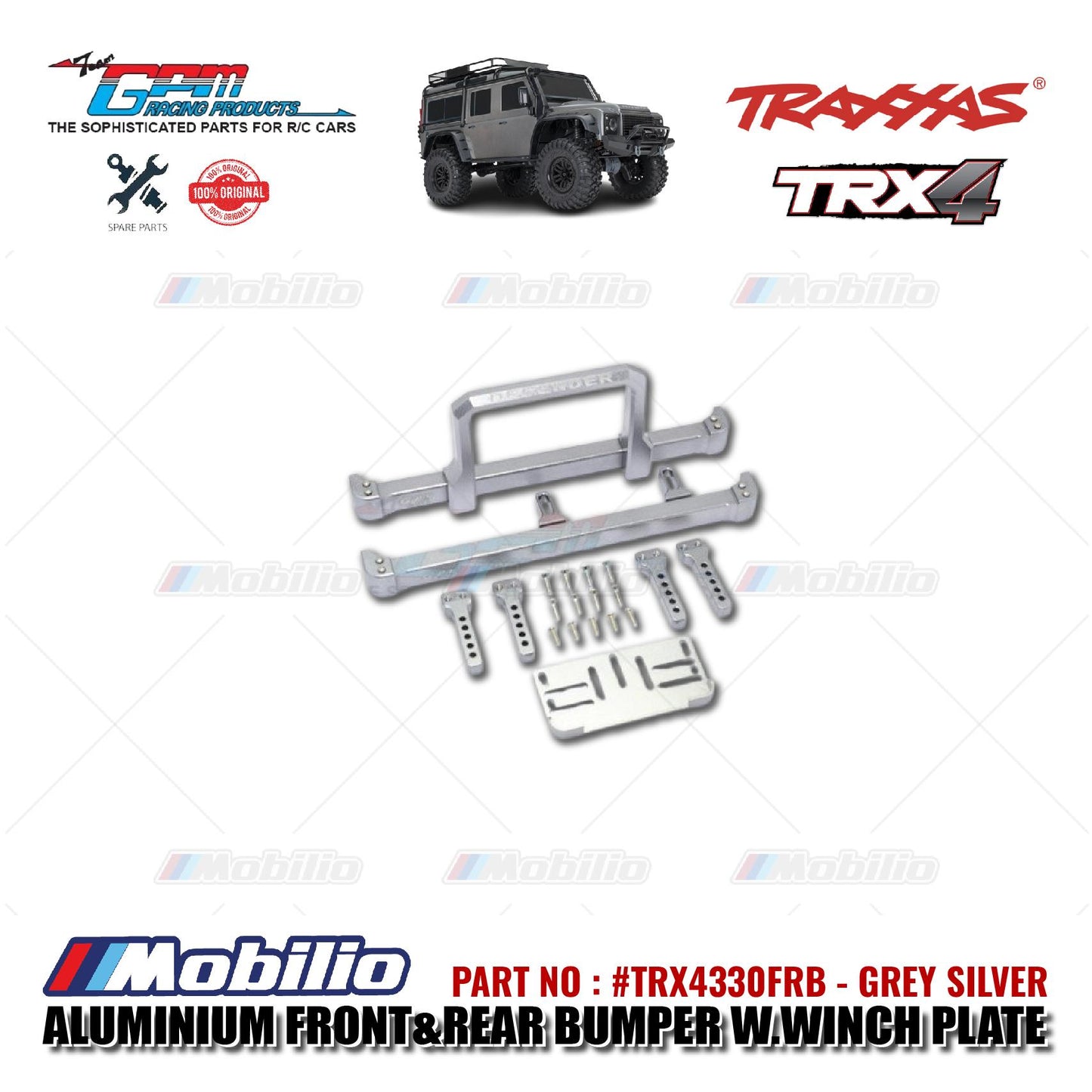 GPM Part #TRX4330FRB Aluminium Front and Rear Bumper with Winch Plate Traxxas TRX-4 Defender Trail Crawler