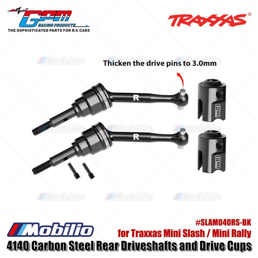 GPM Part #SLAM040RS-BK 4140 Carbon Steel Rear Driveshafts and Drive Cups for Traxxas Mini Slash / Mini Rally Upgrade