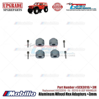 GPM Part #SCX3010/+3M Aluminum Wheel Hex Adapters +3mm Upgrade Axial SCX10 III Jeep Wrangler AXI232018 Replacement  Remote Control