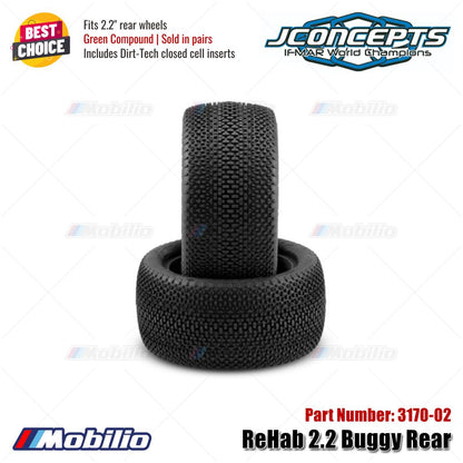 JConcepts #3170-02 ReHab 2.2 Buggy Rear Tire Green Compound Fits 2.2" Front Wheels