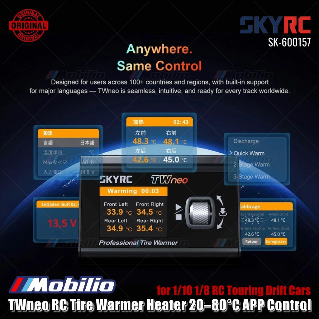 SkyRC #SK-600157 TWneo RC Penghangat Ban Pemanas 20–80℃ Kontrol Suhu 4 Roda Independen Kontrol Aplikasi untuk Ban Balap Mobil On-Road RC Skala 1/8 & 1/10