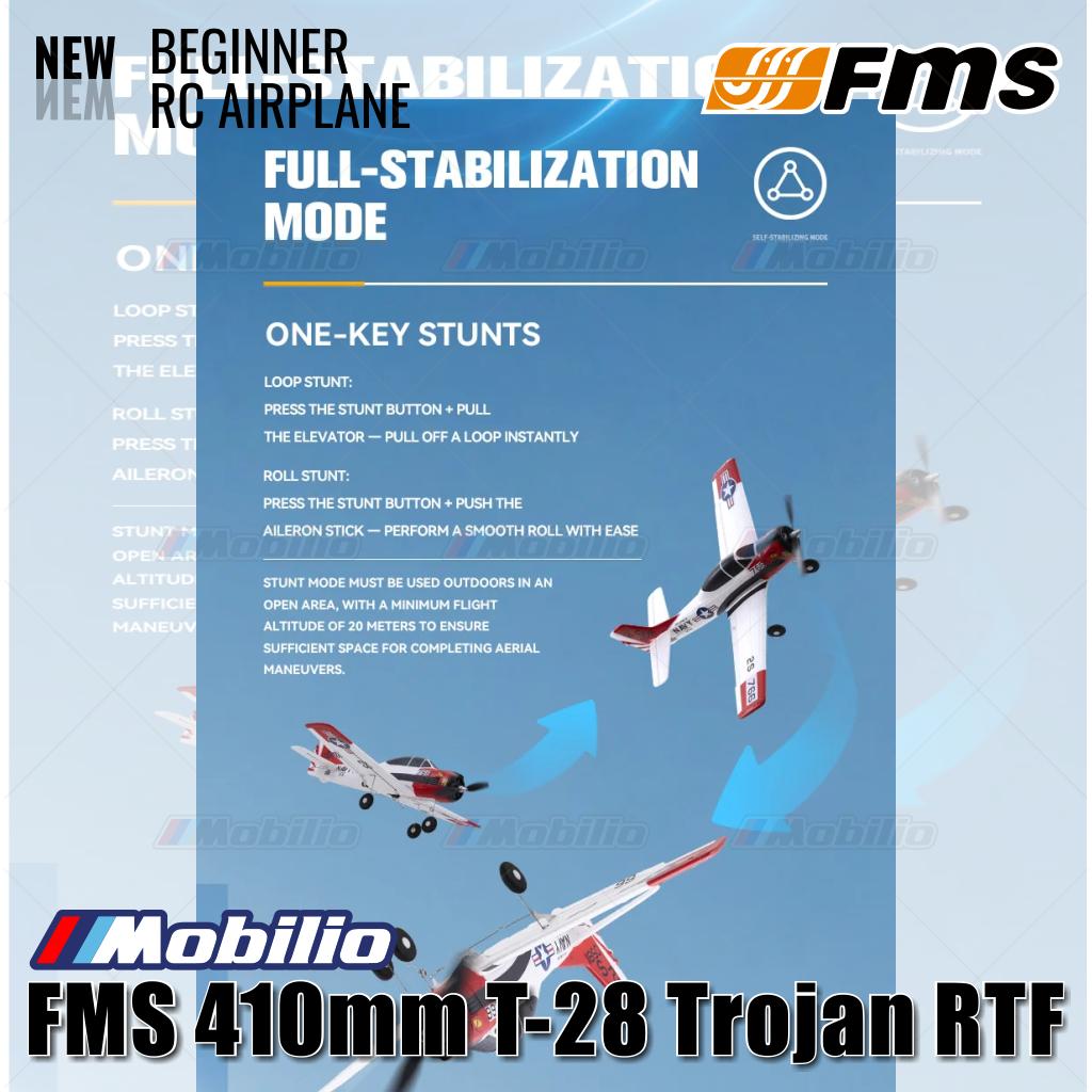 Pesawat RC Mikro FMS 410mm T-28 Trojan RTF Mudah Diterbangkan untuk Pemula