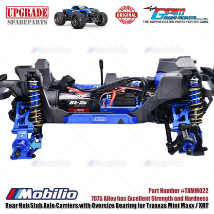 GPM Part #TXMM022 7075 Alloy Rear Hub Stub Axle Carriers with Oversize Bearing for Traxxas Mini Maxx / Mini XRT