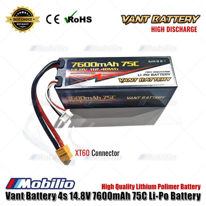 Vant Battery Lipo 4S 14.8V 7600 mAh 75C Baterai RC Lithium Polimer