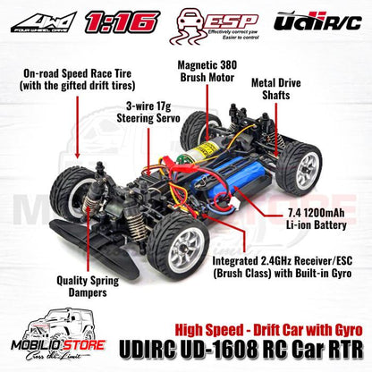 UDIR/C UD-1608 4WD 1/16 Racing Drift Rally Touring RC Car 2.4 GHz RTR