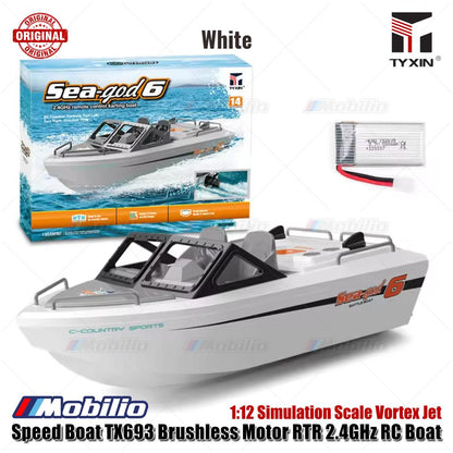 Perahu Cepat TX693 Motor Tanpa Sikat RTR Perahu RC 2.4GHz Skala Simulasi 1:12 Jet Vortex