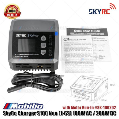 SkyRc Charger S100 Neo (1-6S) 100W AC / 200W DC dengan Motor Run-In #SK-100202 Baterai