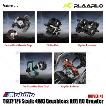 Rlaarlo TK07 Skala 1/7 4WD Brushless RTR 2.4GHz RC Crawler Adventure Off-Road Remote Control