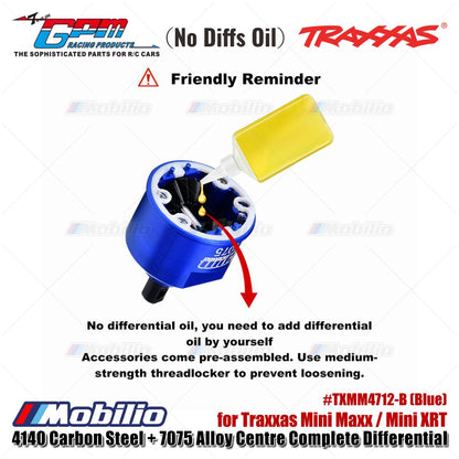 GPM Part #TXMM4712-B 4140 Carbon Steel + 7075 Alloy Centre Complete Differential for Traxxas Mini Maxx / Mini XRT Upgrade