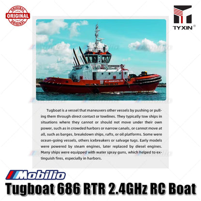 Tugboat TX686 RTR 2.4GHz 1/72 RC Boat Proportional Steering for Perfect Semi-Scale Realism