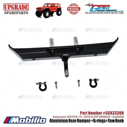 GPM Part #SCX3330R Aluminium Rear Bumper D-rings Tow Hook Axial SCX10 III Jeep Wrangler Gladiator AXI231018 Replacement RC Car Remote Control Toy