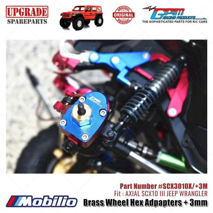 GPM Part #SCX3010X/+3M Brass Wheel Hex Adpapters + 3mm Upgrade Axial SCX10 III Jeep Wrangler AXI232018 Replacement  Remote Control
