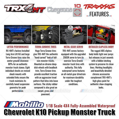 Traxxas 98064-1 TRX-4MT Chevrolet K10 Pickup Monster Truck Bigfoot Skala 1/18 4X4 RTR Rakitan Lengkap Tahan Air TRX4MT Tanpa Klip