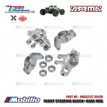 GPM Part #MGG2122 Alloy Front Steering Block + Rear Hub (Larger Inner Bearings) RC Arrma Granite Typhon Grom Mega Monster Truck