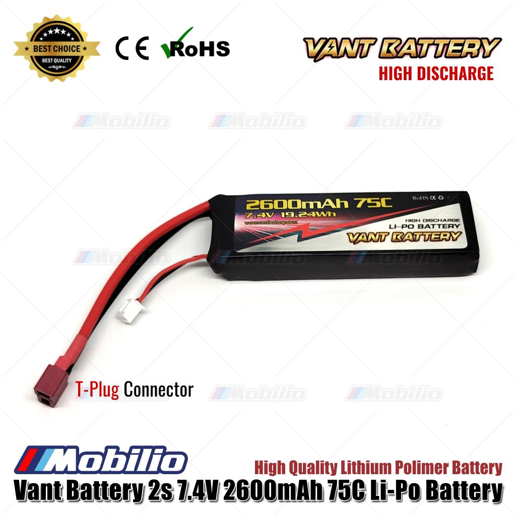 Baterai LiPo Vant 7.4V 2S 2600mAh 75C Lithium Polimer RC Soft Case
