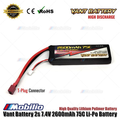 Baterai LiPo Vant 7.4V 2S 2600mAh 75C Lithium Polimer RC Soft Case