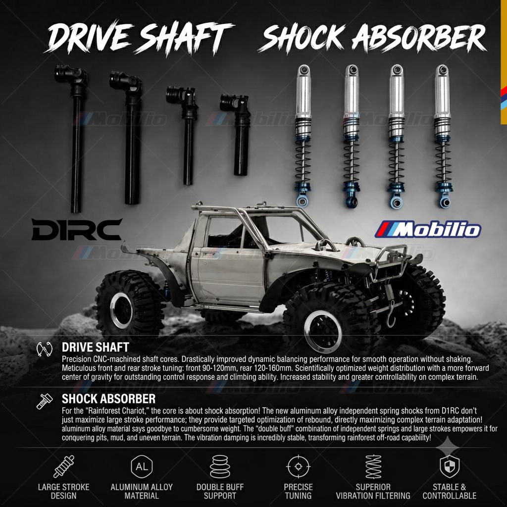 D1RC x RCRFC Ti-Fury RTR R1 Kompetisi Kelas 1/10 Extreme Crawler (Tidak Berwarna + Titanium Mentah) Rainforest Chariot Sudah Terpasang