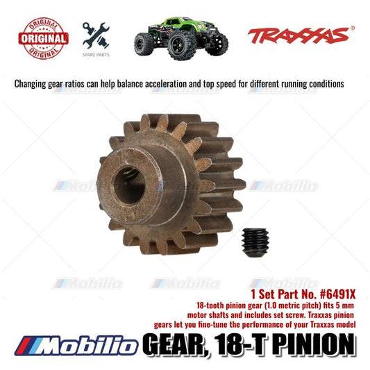 Traxxas Part #6491X Gear 18-T Pinion 1.0 Metric Pitch fits 5mm Shaft for X-Maxx XRT Maxx Slash E-Revo
