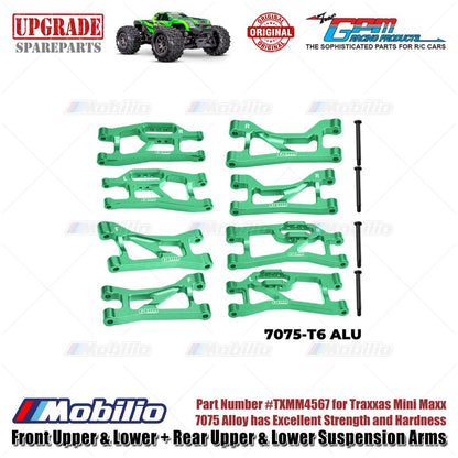 GPM Part #TXMM4567 7075 Alloy Front Upper & Lower + Rear Upper & Lower Suspension Arms for RC Traxxas Mini Maxx