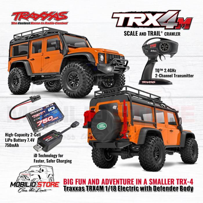 Traxxas 97054-1 TRX-4M 1/18 Mini Crawler Elektrik dengan Bodi Land Rover Defender Tanpa Klip