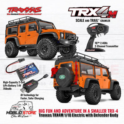Traxxas 97054-1 TRX-4M 1/18 Mini Crawler Elektrik dengan Bodi Land Rover Defender Tanpa Klip